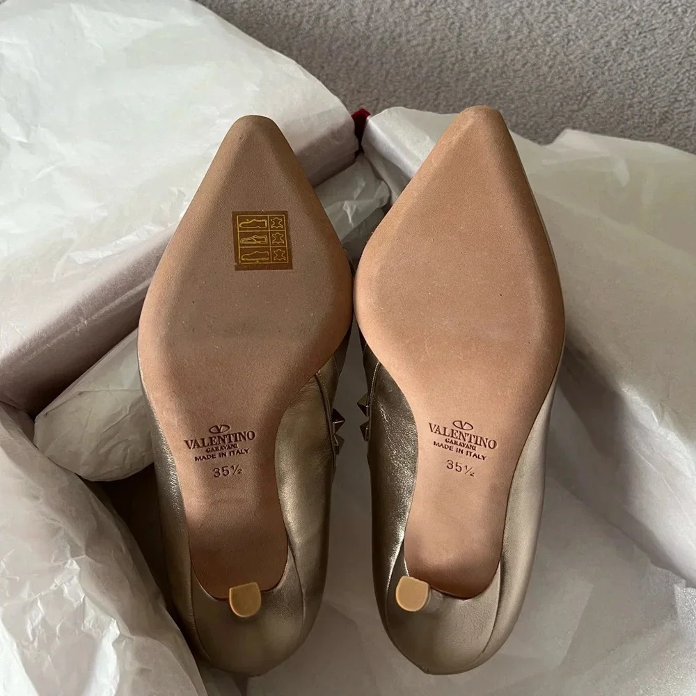 Valentino Women’s Rockstud D’Orsay Cross Strap Gold Metallic High Heels 35.5 New